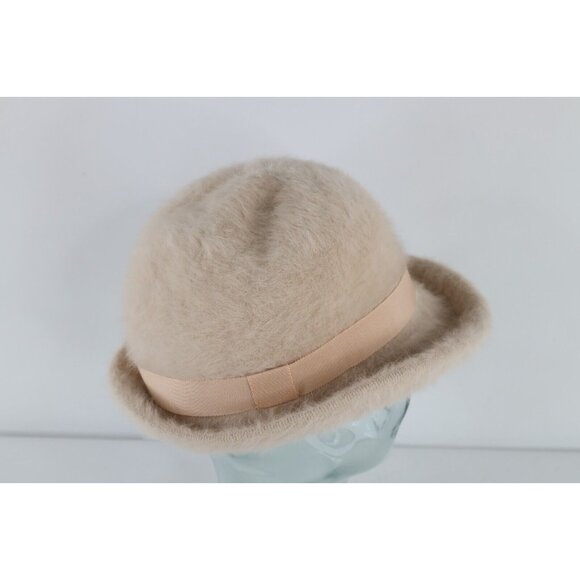Vtg 90s Kangol Furgora Shag Angora Wool Blend Bowler Hat Cap Womens L Blush Pink